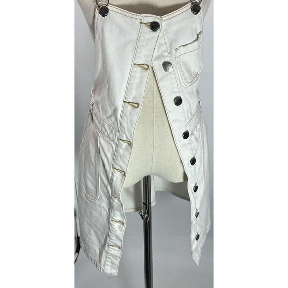 RVCA White Denim Overall Skirt Dresses Size XS Pockets  Conquer - Picture 8 of 17